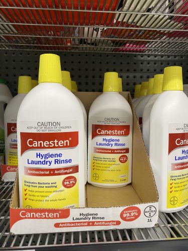 Canestan laundry rinse to kill tinea in socks as part of fungal nail treatment